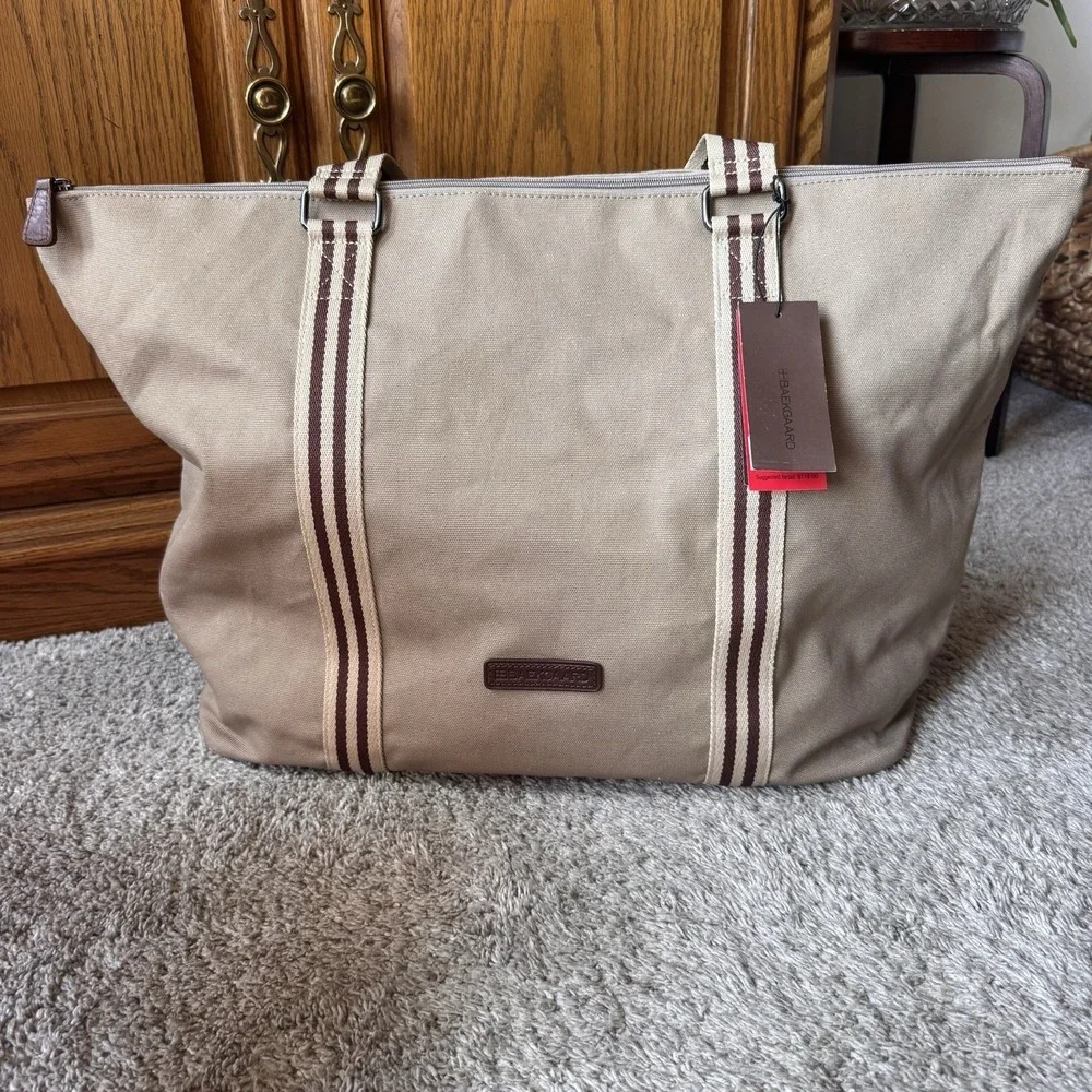 Baekgaard Tom Zipper Tote in Desert Tan Canvas with Italian Leather NWT